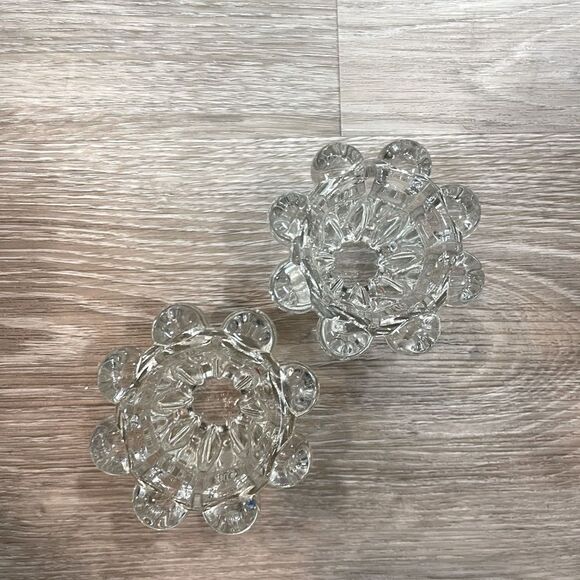 RETRO REIMS Pair Candle Holders Home Decor 1970s Pair Heavy Glass Candleholders - Picture 7 of 8